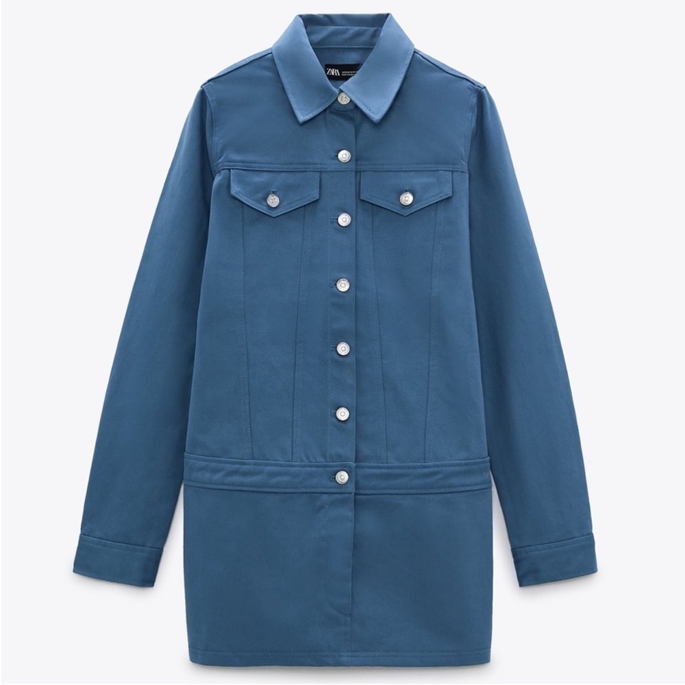 Zara Women’s XS Blue Denim Button Fromt Mini Dress New